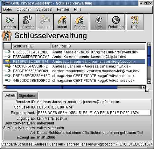 Gnu Privacy Assistant - Screenshot